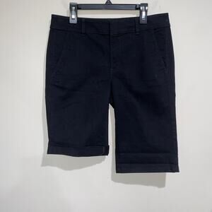 LOFT Women Shorts Black Bermuda Twill Roll Short 12" Inseam Stretch Chino Sz 2